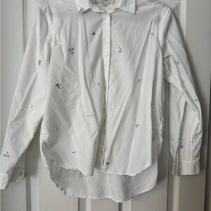 LOFT White Embellished Button Down Shirt